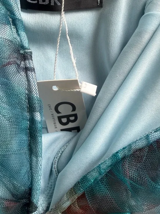 CBR Women’s Blue Turquoise Printed Ruffle Mini Dress Size M New - Picture 7 of 7